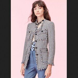 REBECCA TAYLOR Houndstooth Tweed Blazer in Robins Egg Combo 10